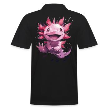 Kawaii Axolotl voller Freude für Kinder und Fans - Männer Poloshirt - Schwarz - Hinten - Kai (181cm)
