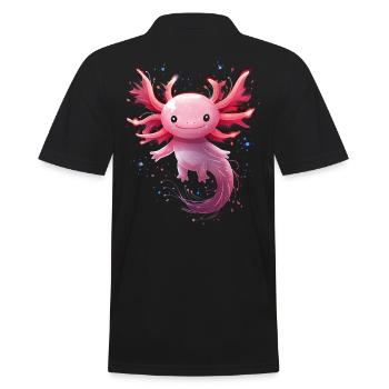 Magical kawaii axolotl in glittering surroundings - Men's Polo Shirt - black - Back - Kai (181cm)