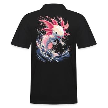 Powerful Axolotl in the Waves for Axolotl Fans - Men's Polo Shirt - black - Back - Kai (181cm)