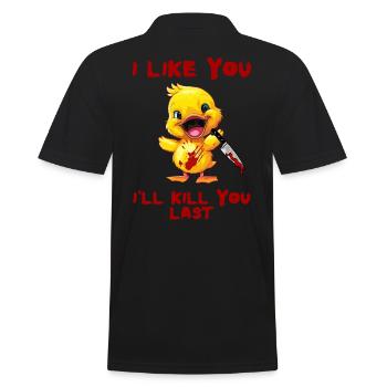 Duck with Knife - Funny Creepy I Like You - Men's Polo Shirt - black - Back - Kai (181cm)
