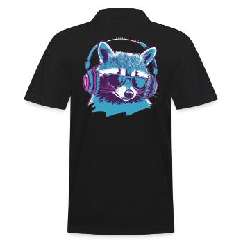 Zocker Waschbär mit Sonnenbrille und Kopfhörern - Männer Poloshirt - Schwarz - Hinten - Kai (181cm)