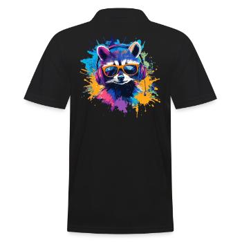 Colorful Gambler Raccoon with Gaming Headphones - Men's Polo Shirt - black - Back - Kai (181cm)