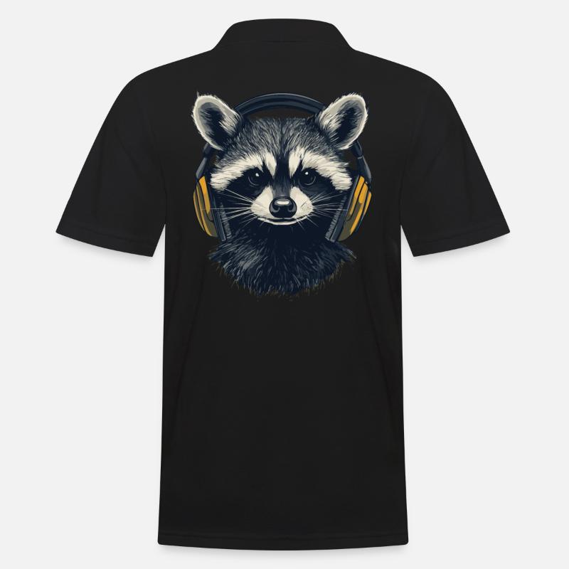 Zocker Waschbär mit gelben Kopfhörern - Männer Poloshirt - Schwarz