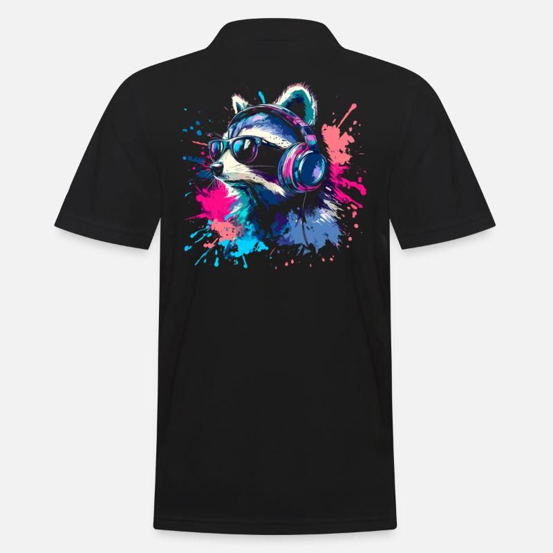 Bunter Zocker Waschbär mit Headset - Männer Poloshirt - Schwarz
