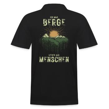 Berge lieber als Menschen Wandern für Naturfreunde - Männer Poloshirt - Schwarz - Hinten - Kai (181cm)