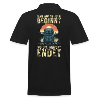 Abenteuer beginnt - Komfort endet Wandern Outdoor - Männer Poloshirt - Schwarz - Hinten - Kai (181cm)
