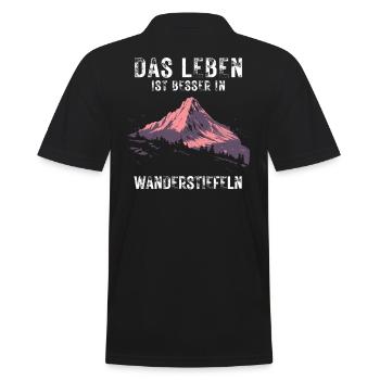Leben besser - In Wanderstiefeln Wandern Outdoor - Männer Poloshirt - Schwarz - Hinten - Kai (181cm)