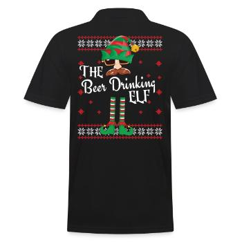 Funny Beer Drinking Elf Christmas Outfit - Men's Polo Shirt - black - Back - Kai (181cm)