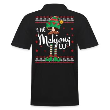 Mahjong Elf Christmas Outfit for Family Gatherings - Men's Polo Shirt - black - Back - Kai (181cm)