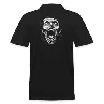 Halloween Costume Horror Screaming Zombie Face - Men's Polo Shirt - black - Back - Kai (181cm)