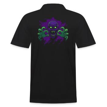 Horror Halloween Costume - Zombie with Green Hands - Men's Polo Shirt - black - Back - Kai (181cm)