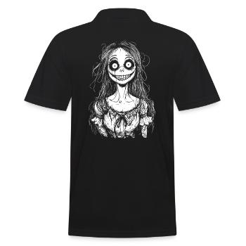 Horror Halloween Costume Grinning Zombie Girl - Men's Polo Shirt - black - Back - Kai (181cm)