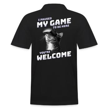 I just paused my game to be here - VR Cat Funny - Men's Polo Shirt - black - Back - Kai (181cm)