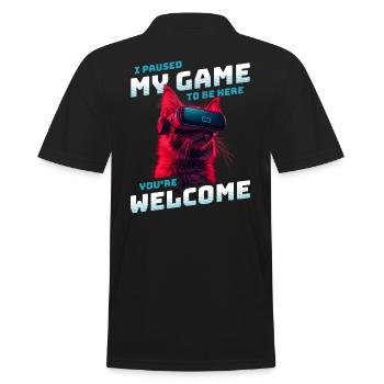 I just paused my game to be here - Cat with VR - Men's Polo Shirt - black - Back - Kai (181cm)