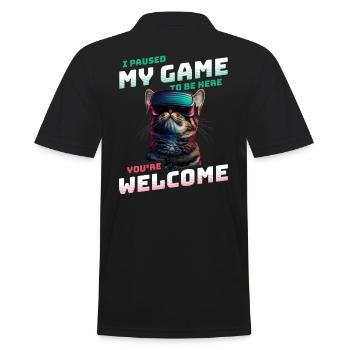 I just paused my game to be here - Cat with VR - Men's Polo Shirt - black - Back - Kai (181cm)