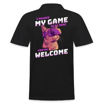 I just paused my game to be here - Cat and VR - Men's Polo Shirt - black - Back - Kai (181cm)