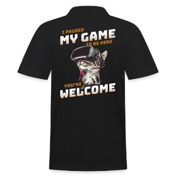 I just paused my game to be here - Cat with VR - Men's Polo Shirt - black - Back - Kai (181cm)