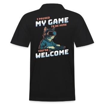 I just paused my game to be here - Katze am Zocken - Men's Polo Shirt - black - Back - Kai (181cm)