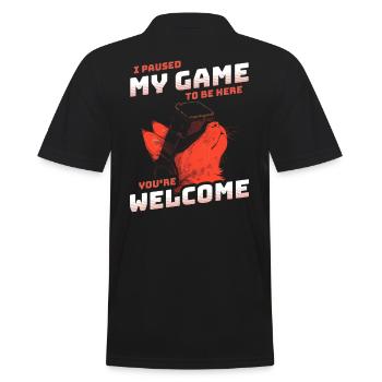 I just paused my game to be here - Cat with VR - Men's Polo Shirt - black - Back - Kai (181cm)
