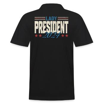 Lady President 2024: Kamala Harris for Progress - Männer Poloshirt - Schwarz - Hinten - Kai (181cm)