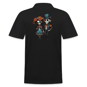 Victorian Style Skeleton Couple Day of the Dead - Men's Polo Shirt - black - Back - Kai (181cm)