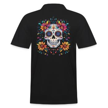 Tag der Toten Sugar Skull mit bunten Blumen - Männer Poloshirt - Schwarz - Hinten - Kai (181cm)