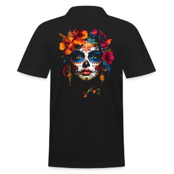 Colorful La Catrina Sugar Skull Woman with Flowers - Men's Polo Shirt - black - Back - Kai (181cm)