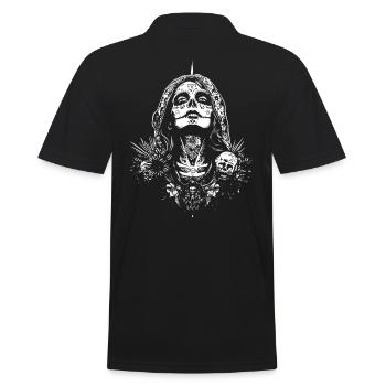 La Catrina mit Schädeln und Blumen Kunstwerk - Männer Poloshirt - Schwarz - Hinten - Kai (181cm)