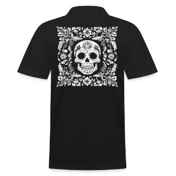 Floral Sugar Skull in Frame for Day of the Dead - Men's Polo Shirt - black - Back - Kai (181cm)