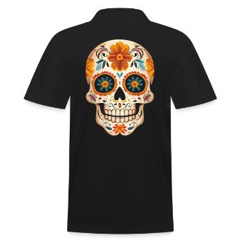 Day of the Dead Sugar Skull with Yellow Flowers - Men's Polo Shirt - black - Back - Kai (181cm)