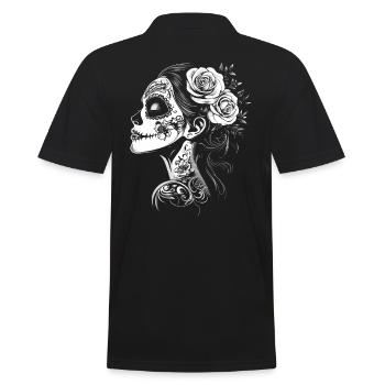 La Catrina Totenkopf-Seitenansicht mit Rosen - Männer Poloshirt - Schwarz - Hinten - Kai (181cm)