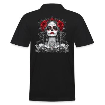 Gotische Catrina mit Rosen für Dia de los Muertos - Männer Poloshirt - Schwarz - Hinten - Kai (181cm)