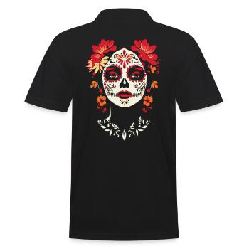 Elegante Catrina-Blumenkunst - Dia de los Muertos - Männer Poloshirt - Schwarz - Hinten - Kai (181cm)