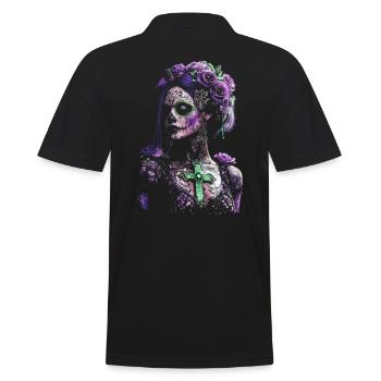 Mystical Catrina with Cross for Dia de los Muertos - Men's Polo Shirt - black - Back - Kai (181cm)