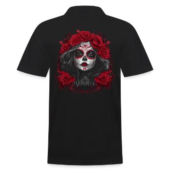 Elegant Catrina - Red Roses Dia de los Muertos - Men's Polo Shirt - black - Back - Kai (181cm)