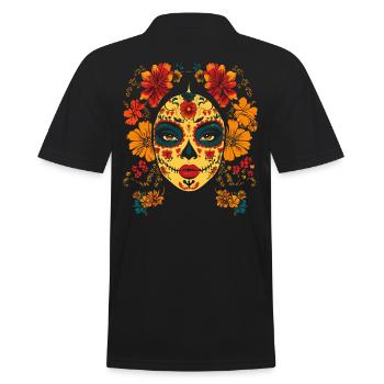 Catrina Art with Marigolds Dia de los Muertos - Men's Polo Shirt - black - Back - Kai (181cm)