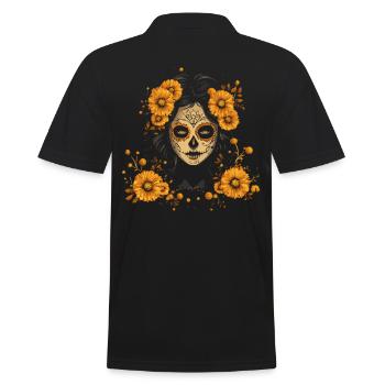 Gelbes Catrina-Schädel-Design - Dia de los Muertos - Männer Poloshirt - Schwarz - Hinten - Kai (181cm)