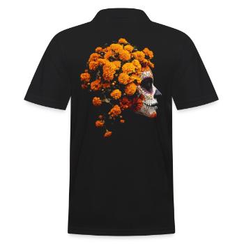 Catrina Art with Marigolds Dia de los Muertos - Men's Polo Shirt - black - Back - Kai (181cm)