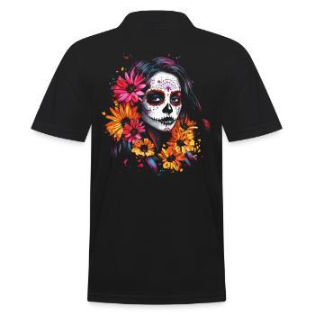 Lively Catrina - Sunflowers Dia de los Muertos - Men's Polo Shirt - black - Back - Kai (181cm)