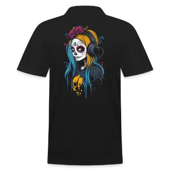 Moderne Catrina mit Kopfhörern Dia de los Muertos - Männer Poloshirt - Schwarz - Hinten - Kai (181cm)