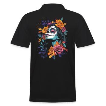 Blue Catrina with Flowers for Dia de los Muertos - Men's Polo Shirt - black - Back - Kai (181cm)