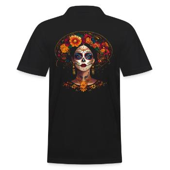 Colorful Catrina Portrait for Dia de los Muertos - Men's Polo Shirt - black - Back - Kai (181cm)