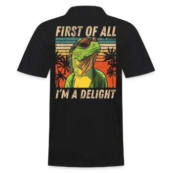 Retro Iguana Sunset Funny Sarcastic Design - Men's Polo Shirt - black - Back - Kai (181cm)