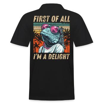 Fun Iguana Design - Tropical Retro Vibes - Men's Polo Shirt - black - Back - Kai (181cm)