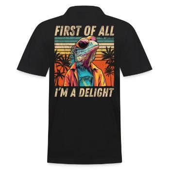 Sarcastic Iguana - Vintage Sunset Style - Men's Polo Shirt - black - Back - Kai (181cm)