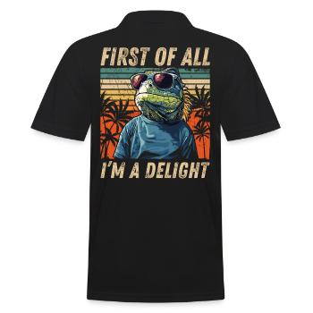 Vintage Iguana Art - Colored Sunset Look - Men's Polo Shirt - black - Back - Kai (181cm)