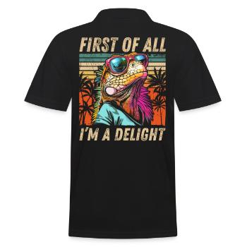 Tropical Iguana - Sunset and Palm Tree Design - Men's Polo Shirt - black - Back - Kai (181cm)