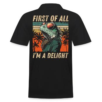 Cheeky Iguana - Retro Sunset Palm Tree Design - Men's Polo Shirt - black - Back - Kai (181cm)