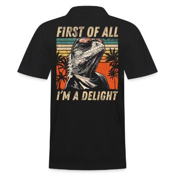 Vintage Iguana Sunset - Cool Animal Design - Men's Polo Shirt - black - Back - Kai (181cm)