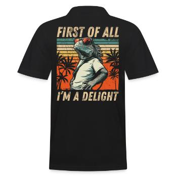 Naughty Iguana - Tropical Sunset Style - Men's Polo Shirt - black - Back - Kai (181cm)